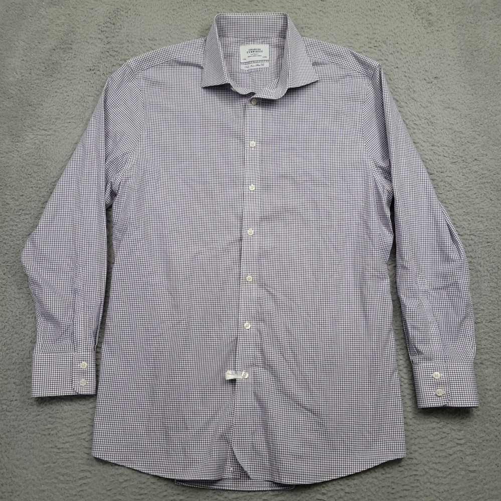 Charles‎ Tyrwhitt Mens Dress Shirt 17/35 Slim Fit Non Iron Purple Check